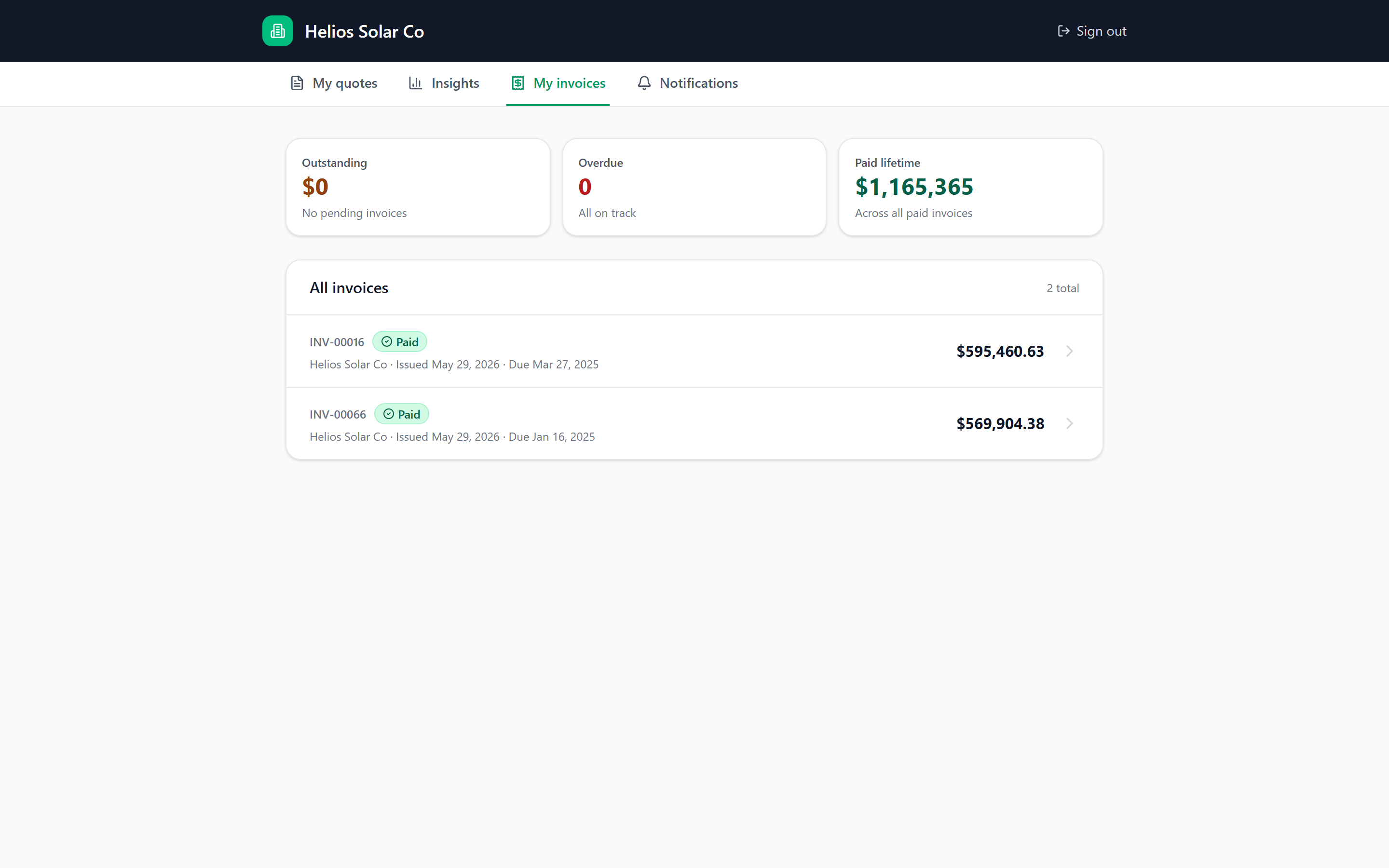 Portal invoices view